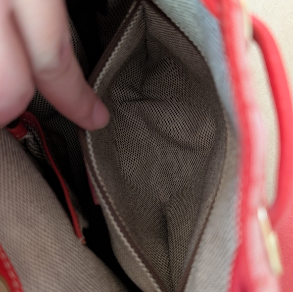 Dooney & Bourke | Red Signature Bucket Drawstring Shoulder Bag, Cloth & Leather - Picture 13 of 16